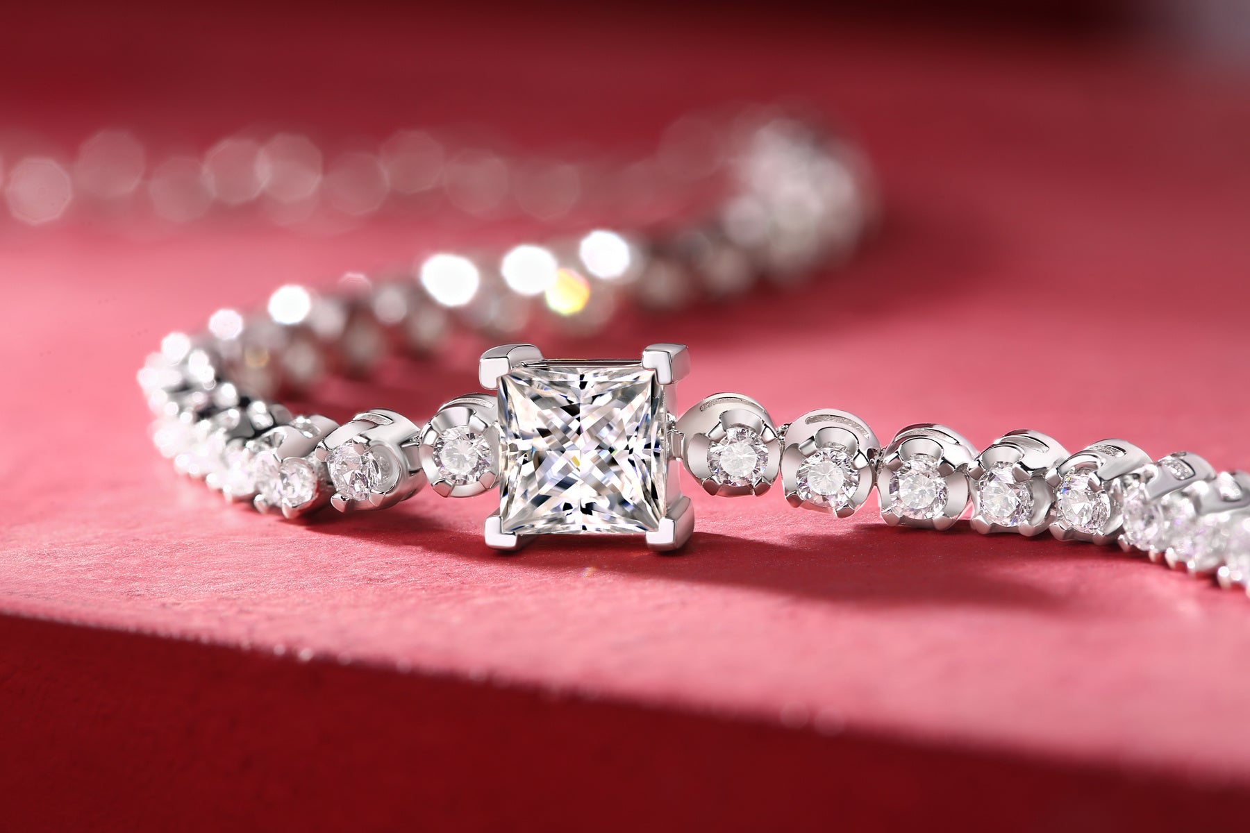 Princess Cut VVS Moissanite Diamond Silver Bracelet