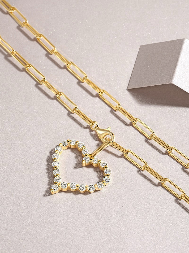 Heart's Wish VVS Moissanite Diamond pendant Set S925 Gold Plated Silver