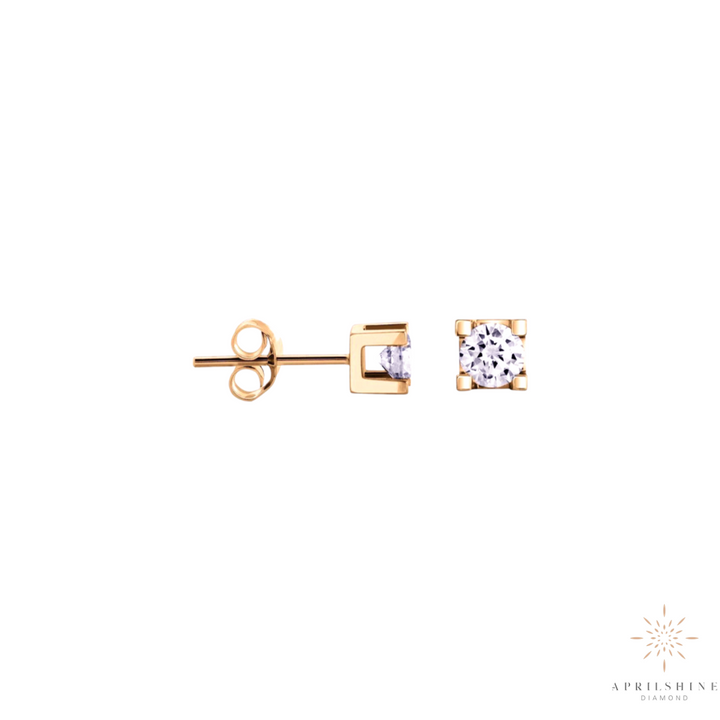 14K Four Square Prong Solitaire Stud Earring