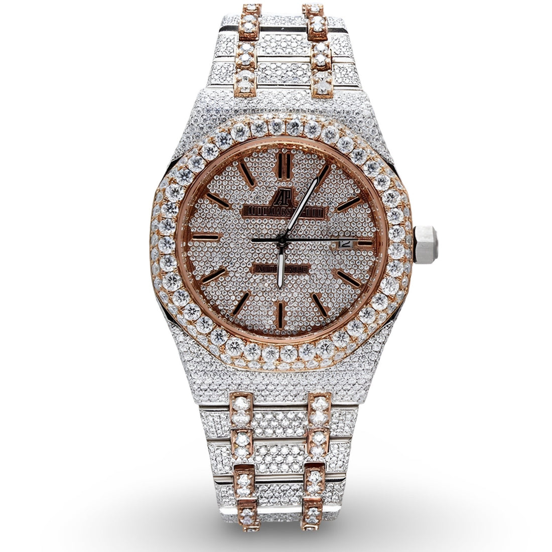 Moissanite watch rose gold two tone