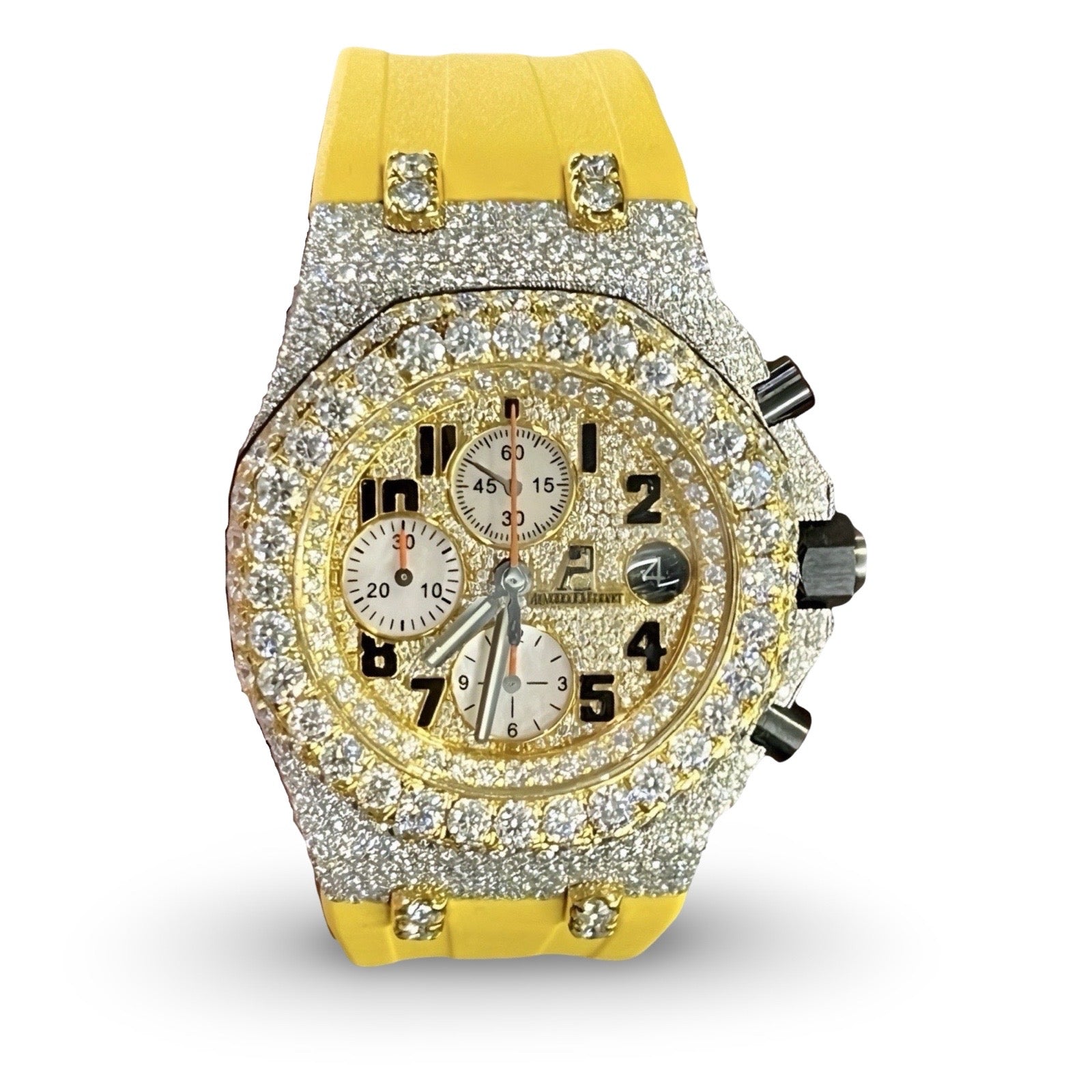 VVS Moissanite Yellow Silicone Strap Watch