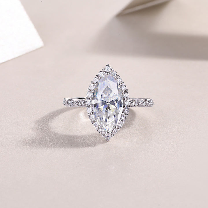 Marquis Moissanite S925 Sterling Silver And Platinum-plated Diamond Ring