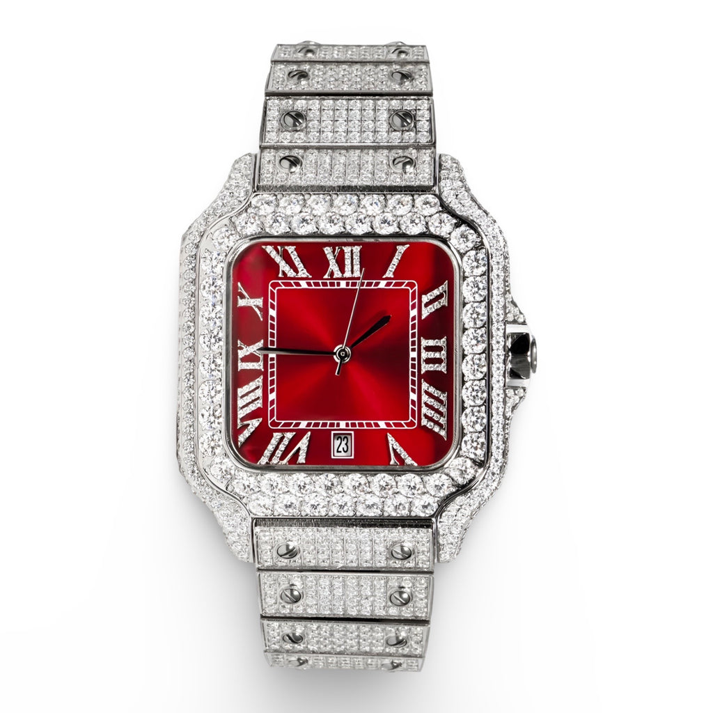 Cartier Red Dial Moissanite Watch