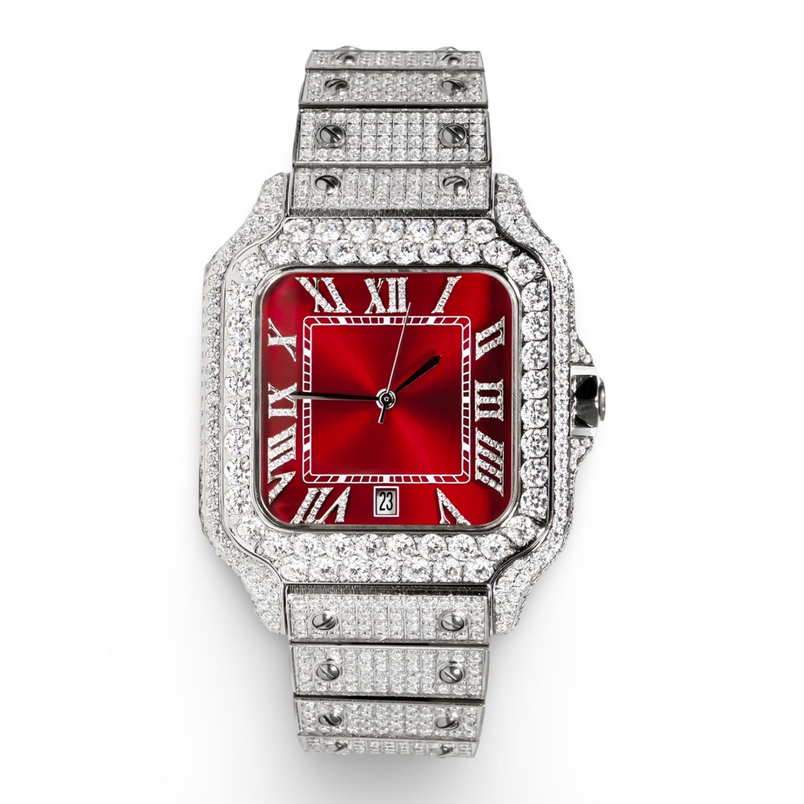 Cartier Red Dial Moissanite Watch