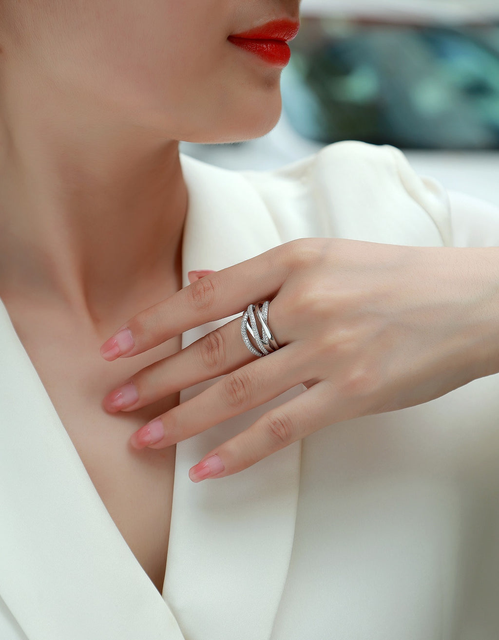 Brilliant Interweaving Diamond Ring Set With Moissanite S925 Sterling Silver And Platinum-plated