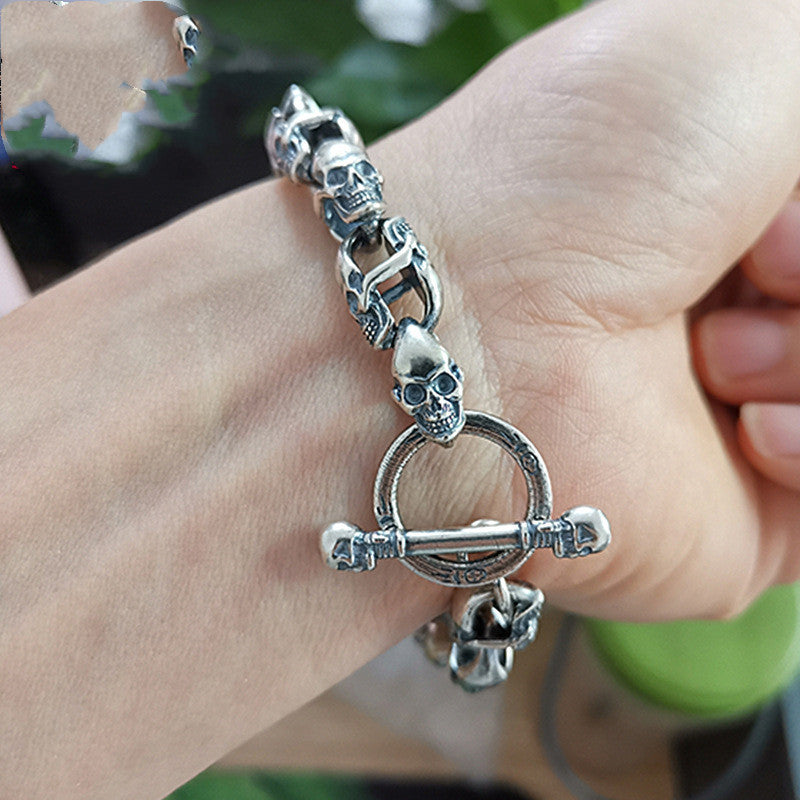 Double-sided Skull Bracelet Sterling Silver S925 Vintage  Silver Bracelet