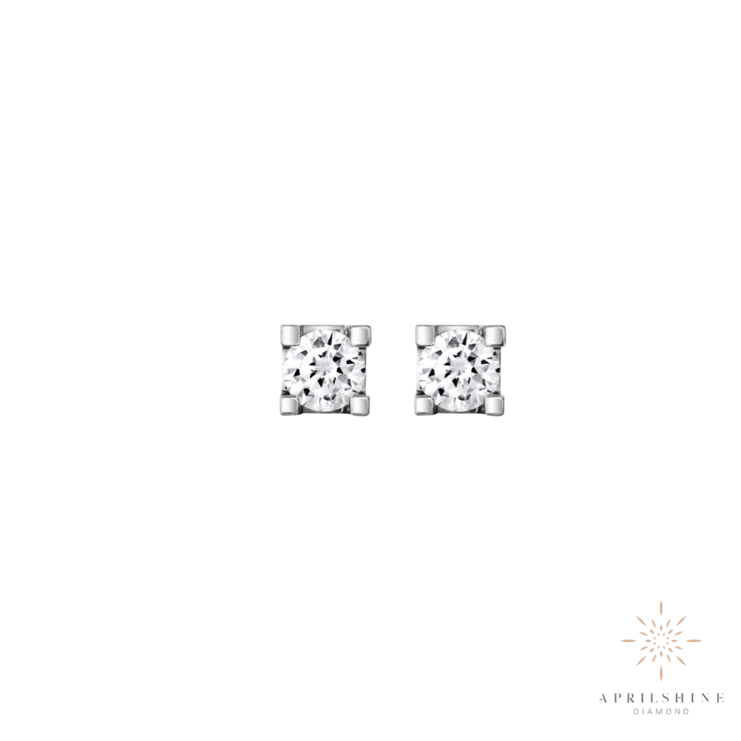 14K Four Square Prong Solitaire Stud Earring