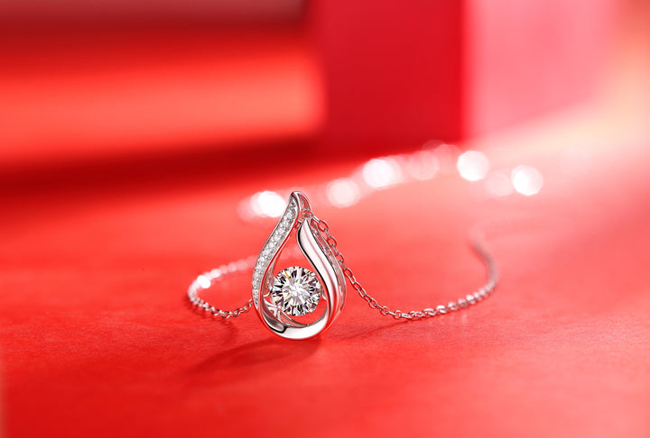 Heartbeat Diamond Pendant Necklace Set With Moissanite Diamond Silver Ornaments