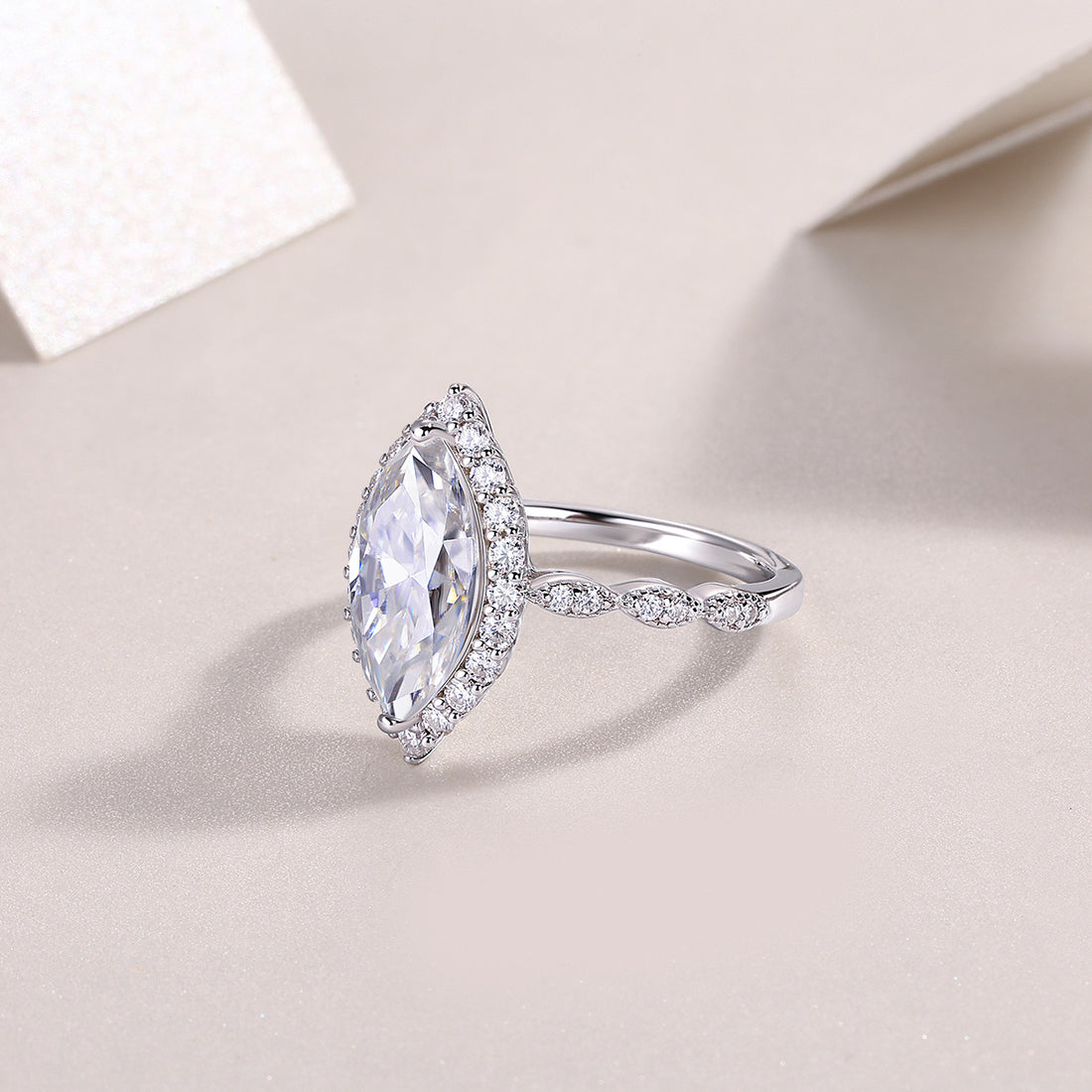 Marquis Moissanite S925 Sterling Silver And Platinum-plated Diamond Ring