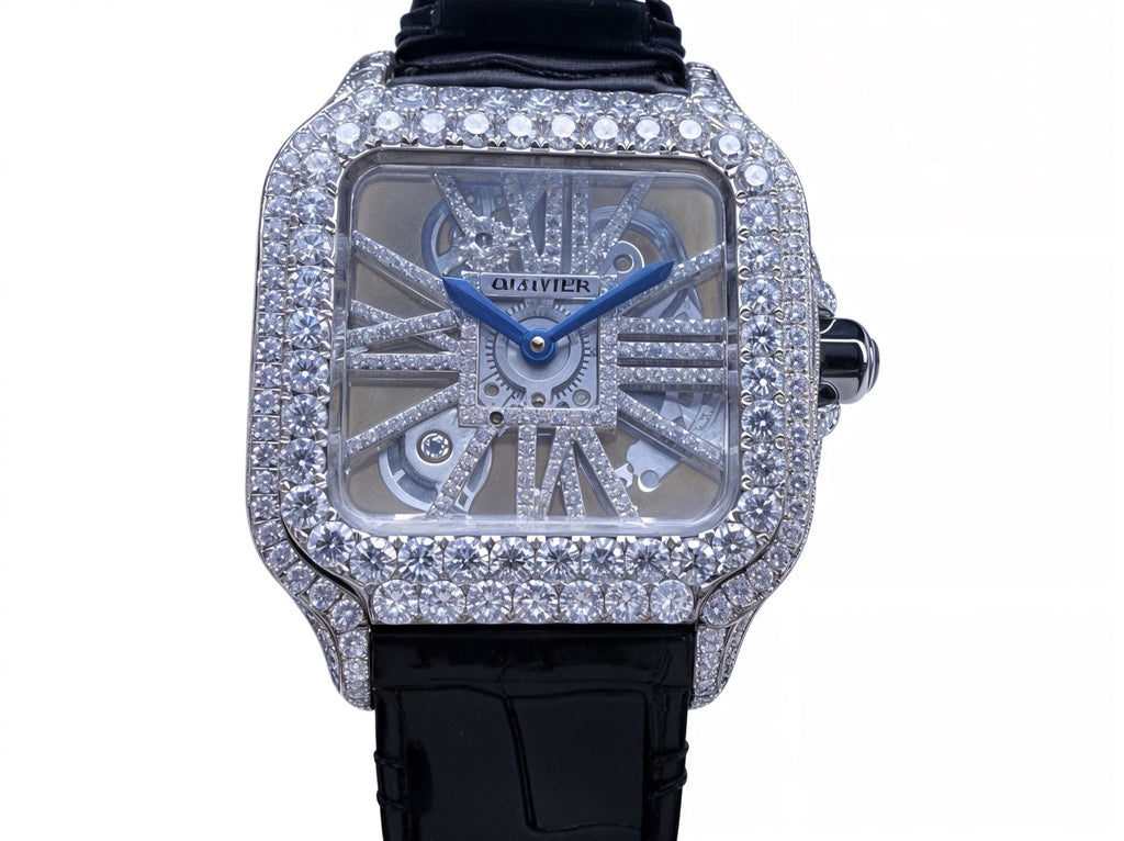 Skeleton Leather Strap Moissanite Watch