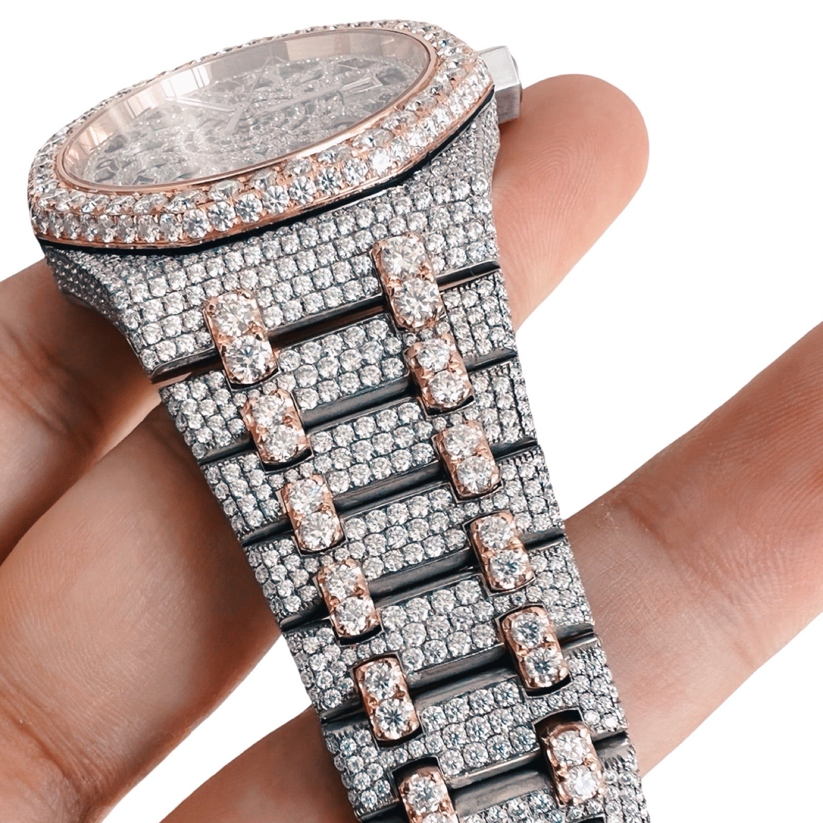 Two Tone Rose Gold Skeleton Moissanite Watch