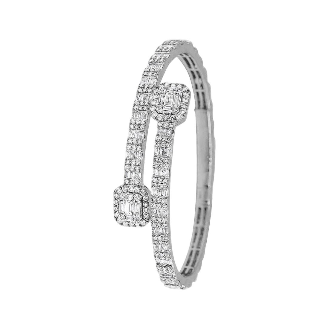 10K Gold Baguette Diamond Square Cuff Bangle