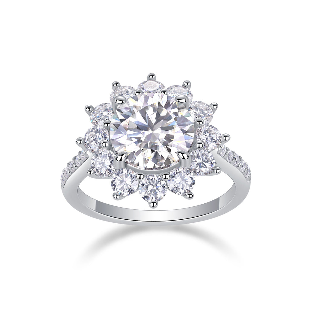 Sunflower Ring Set With 3-carat Moissanite S925 Sterling Silver And Platinum Plated