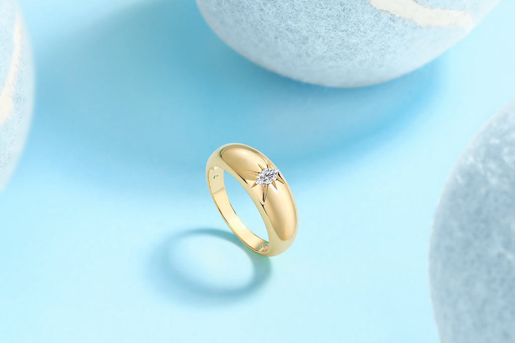 Eight-prong Marquis Cut Diamond Ring Set With Moissanite S925 Sterling Silver And Gold-plated