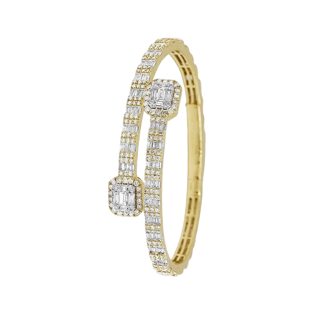 10K Gold Baguette Diamond Square Cuff Bangle