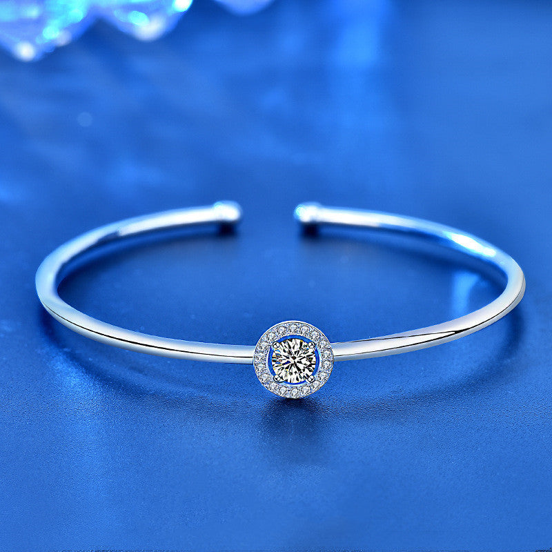 Single Halo Diamond Bangle. 925 Silver