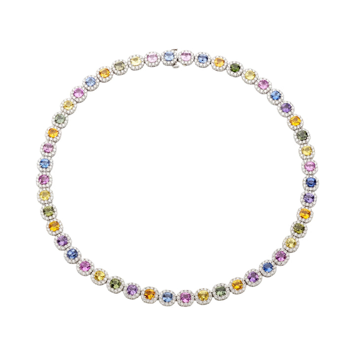 10K Gold Cluster Tennis Rainbow Gemstone Chain