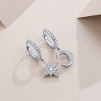 Star And Moon Earrings Set With Moissanite S925 Sterling Silver And Platinum-plated