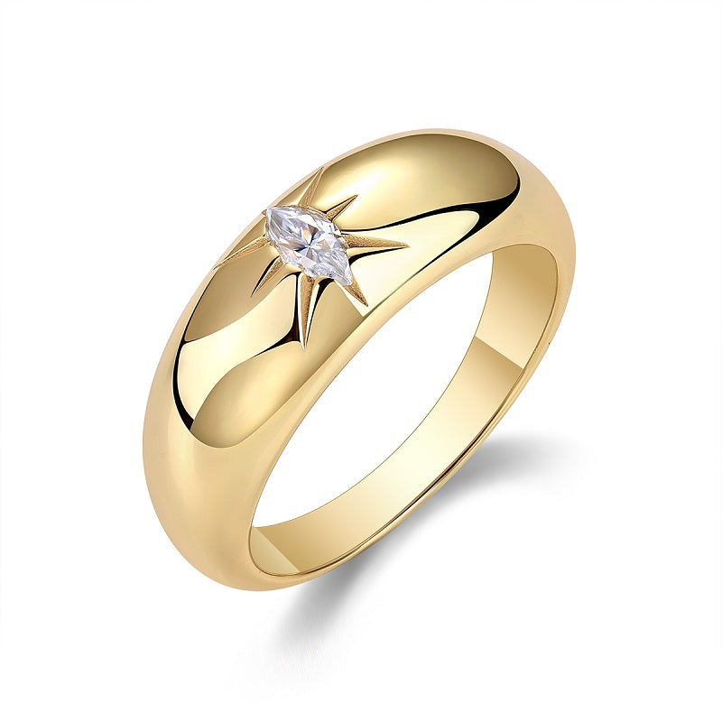 Eight-prong Marquis Cut Diamond Ring Set With Moissanite S925 Sterling Silver And Gold-plated