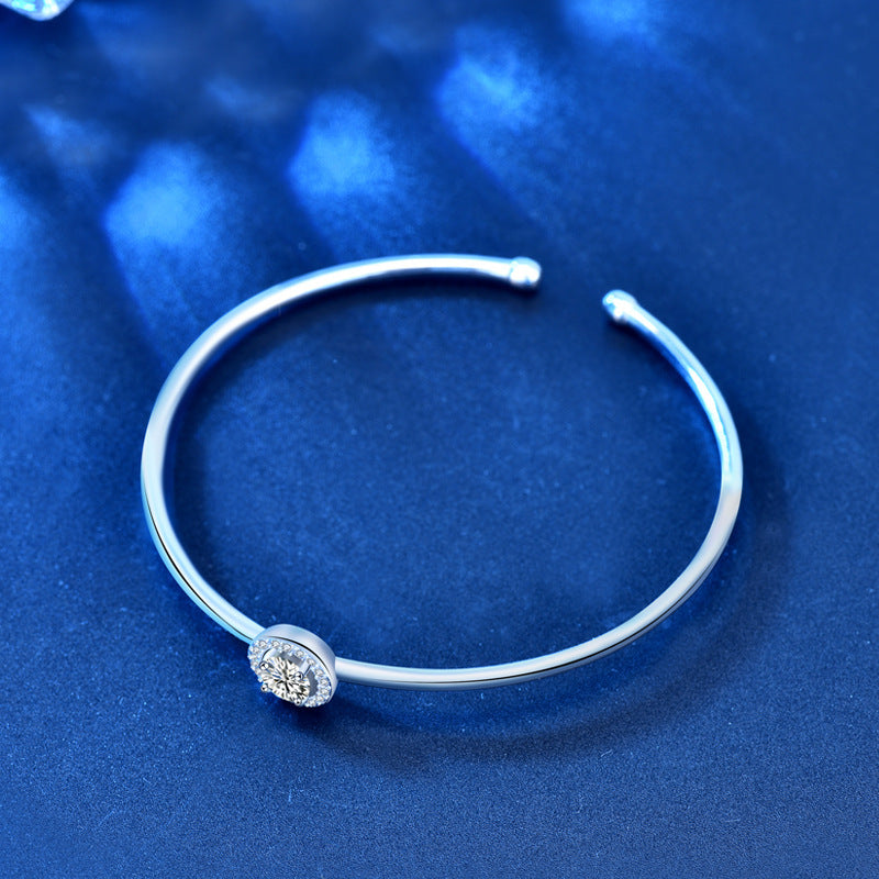 Single Halo Diamond Bangle. 925 Silver