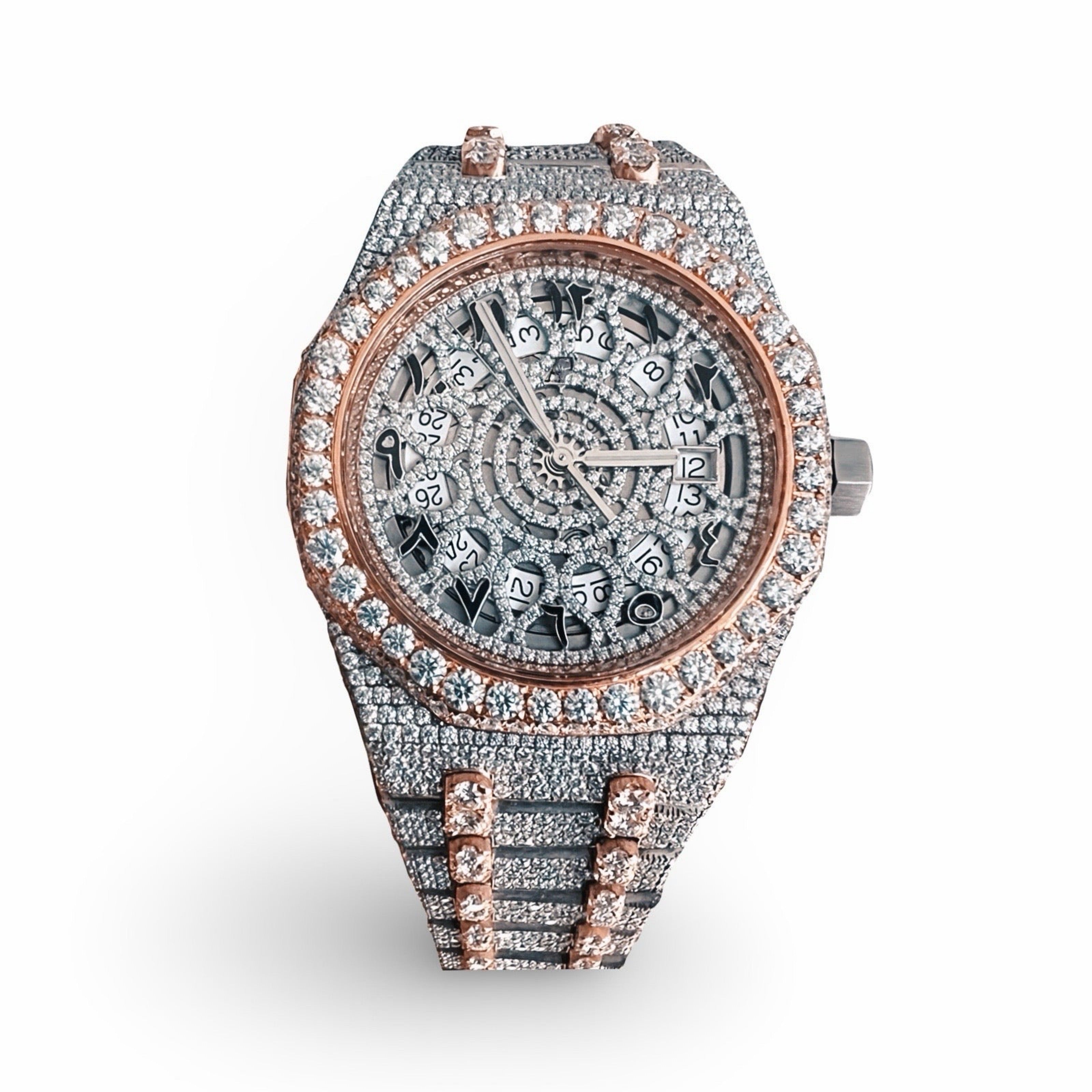 Two Tone Rose Gold Skeleton Moissanite Watch