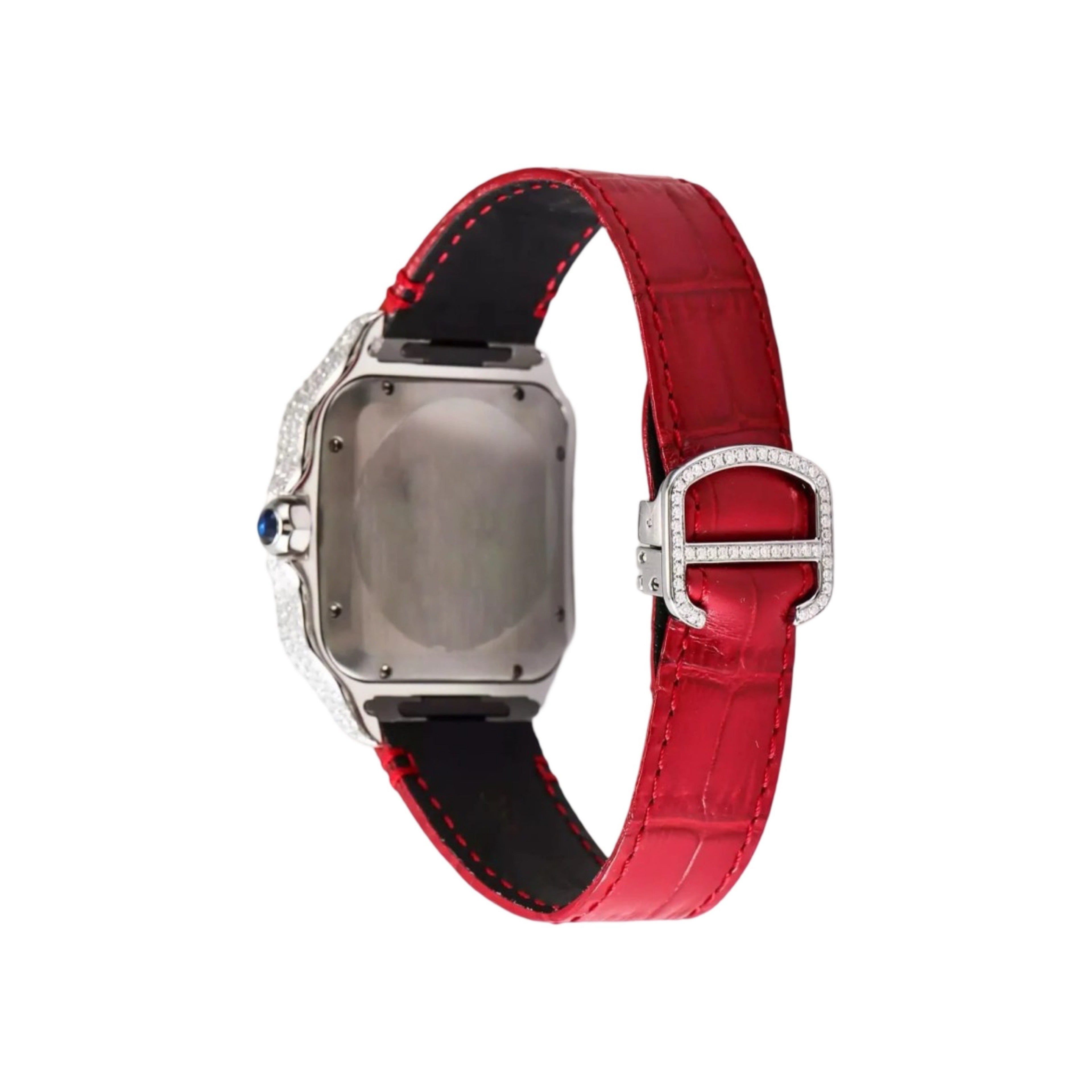 Moissanite Watch Red Leather Strap