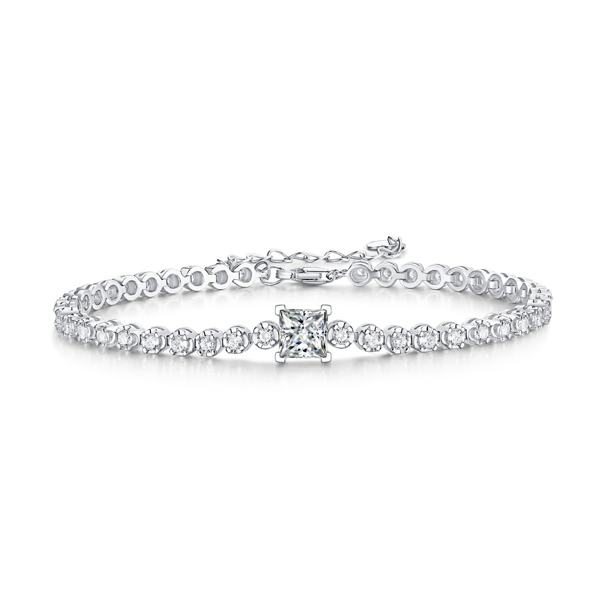Princess Cut VVS Moissanite Diamond Silver Bracelet