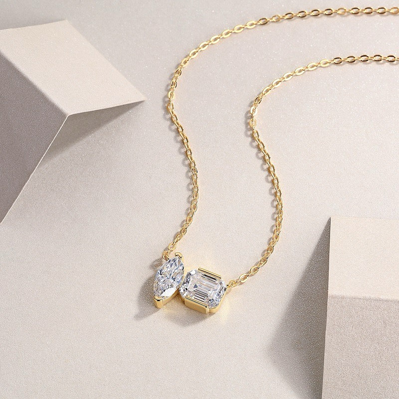 Marquis Radiant Cut VVS Moissanite pendant Set 925 Silver Gold Plated