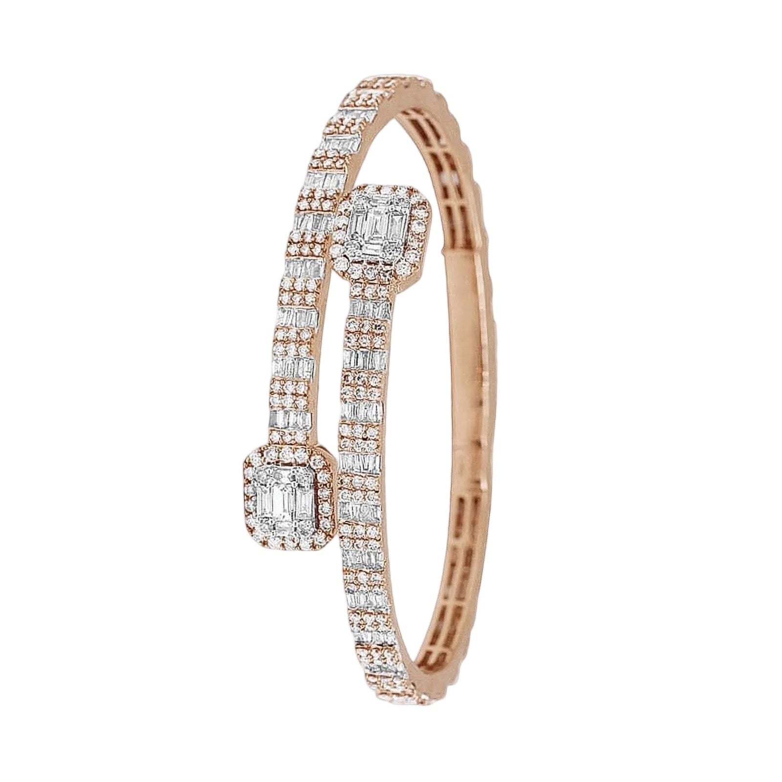 10K Gold Baguette Diamond Square Cuff Bangle