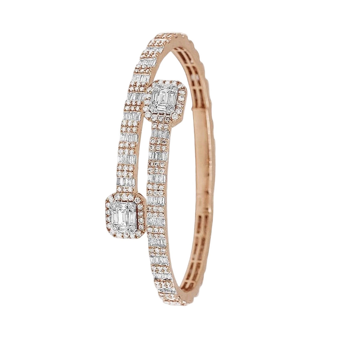 10K Gold Baguette Diamond Square Cuff Bangle