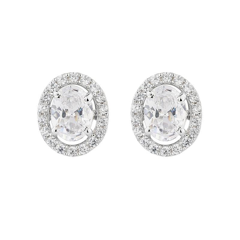 2 Carat Halo Oval Cut Stud Earrings