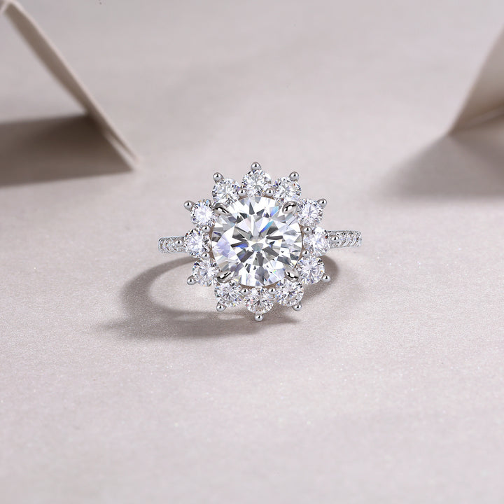 Sunflower Ring Set With 3-carat Moissanite S925 Sterling Silver And Platinum Plated