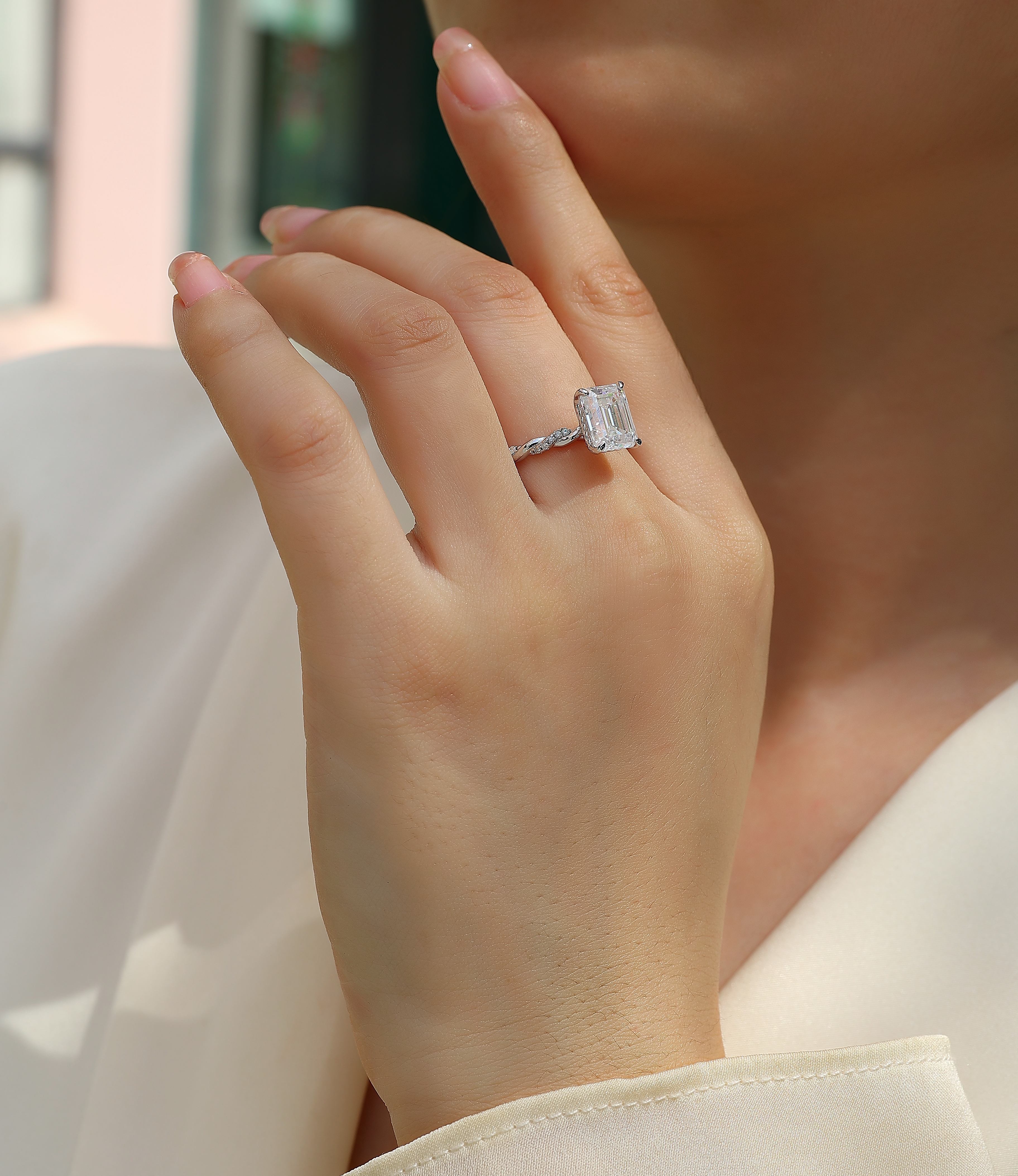 Chasing Light - VVS Emerald Moissanite Ring Set S925 Sterling Silver