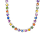 10K Gold Cluster Tennis Rainbow Gemstone Chain