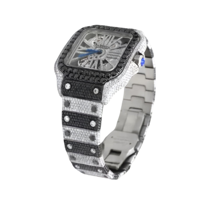 Cartier Skeleton Black and White Moissanite Watch