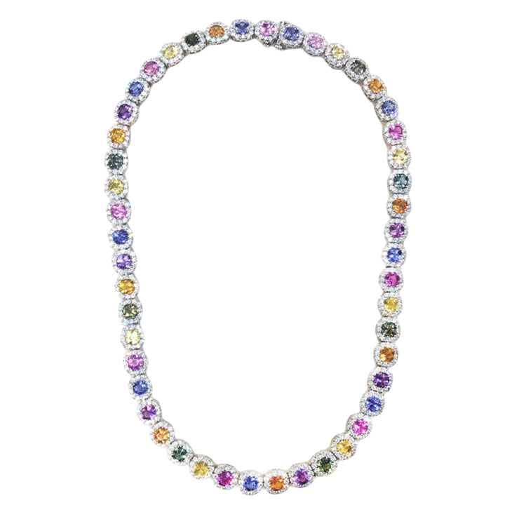 10K Gold Cluster Tennis Rainbow Gemstone Chain