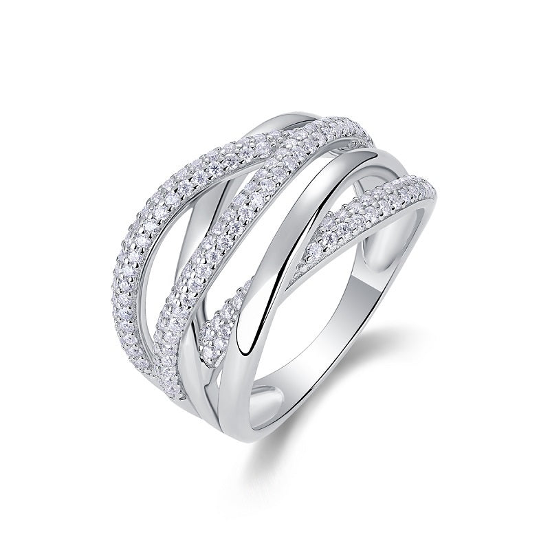 Brilliant Interweaving Diamond Ring Set With Moissanite S925 Sterling Silver And Platinum-plated