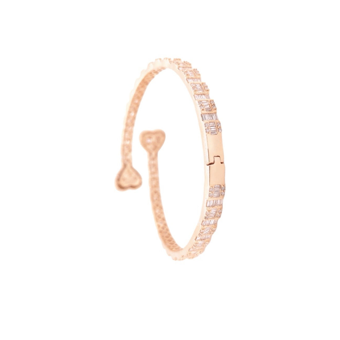 10K Gold Baguette Diamond Heart Cuff Bangle