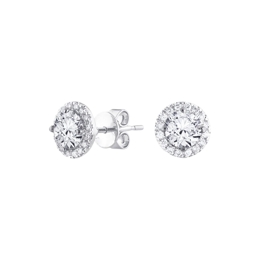 2 Carat Halo Round Diamond Stud Earrings