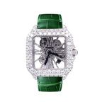 Skeleton leather strap Moissanite Watch