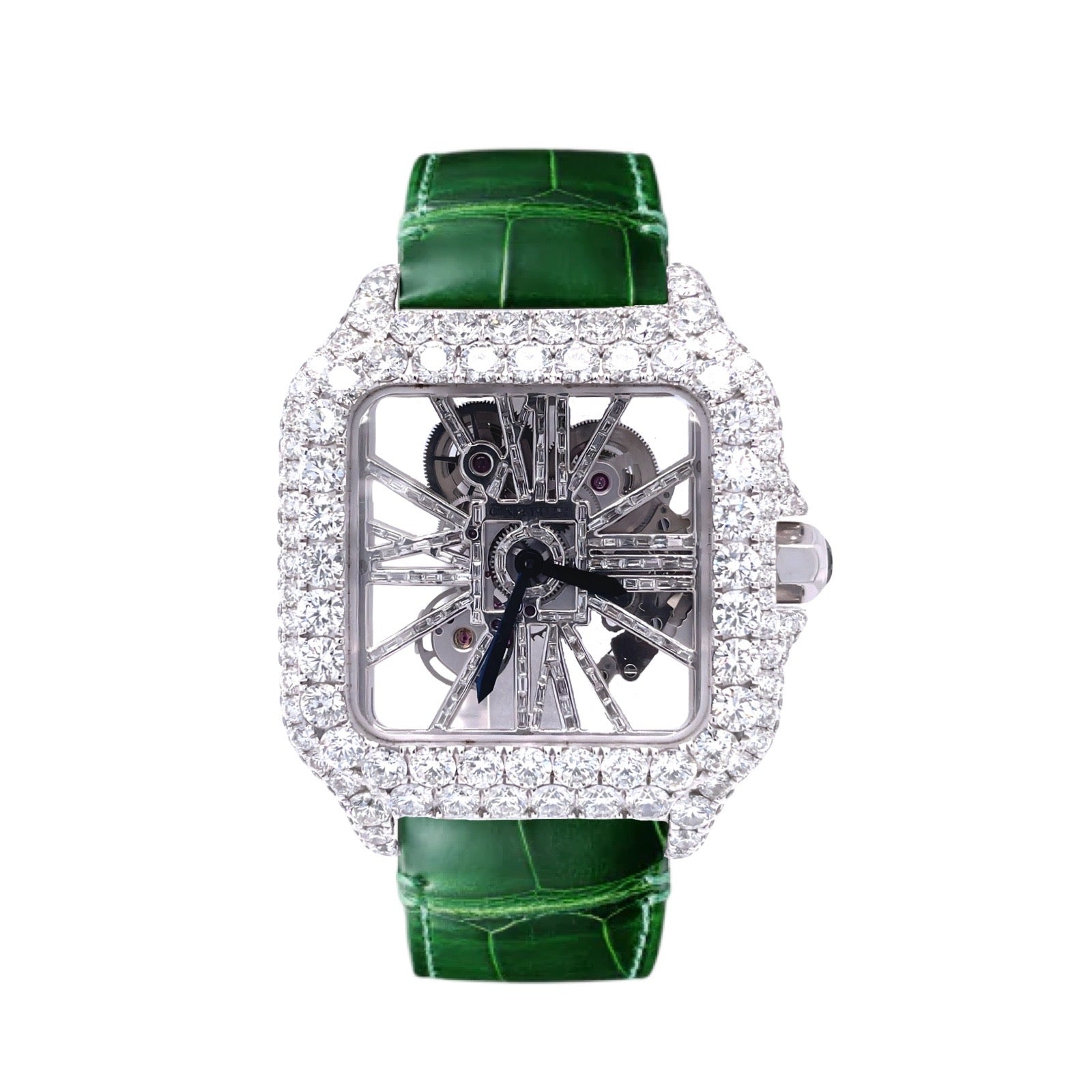 Skeleton leather strap Moissanite Watch