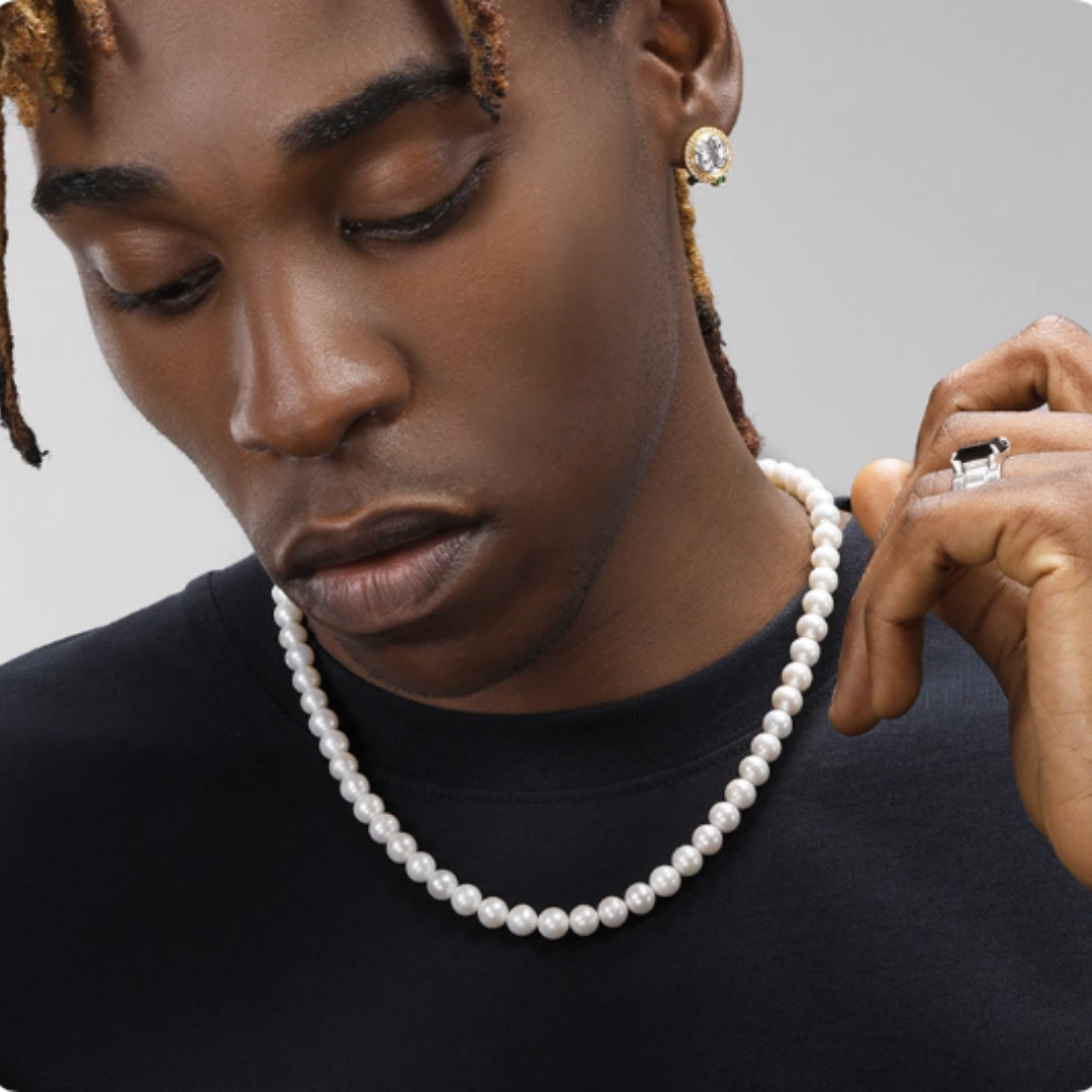 Natural Pearl Necklace Men's Hip-hop Retro High-end Clavicle Necklace