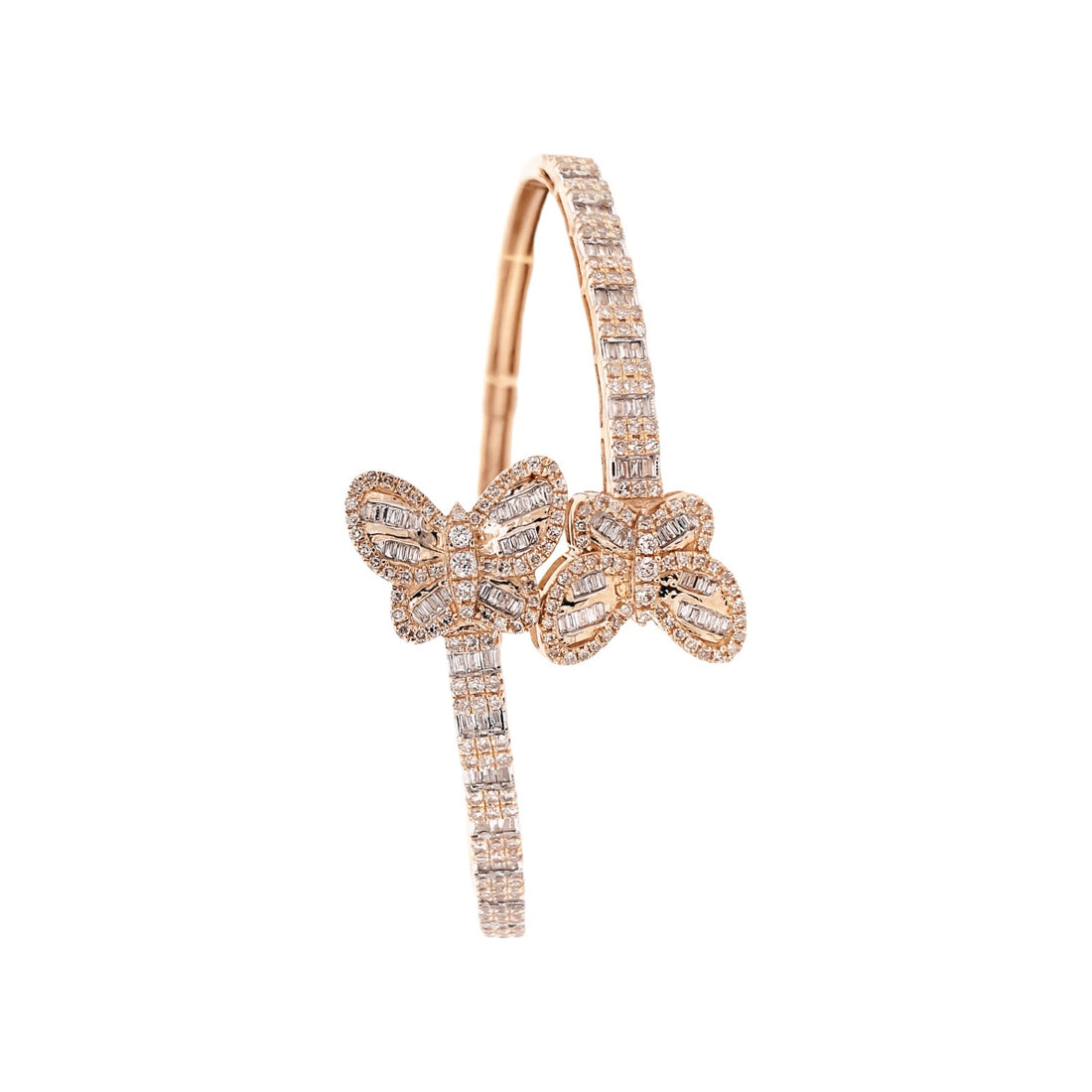 10K Gold Baguette Diamond Butterflies Bangle