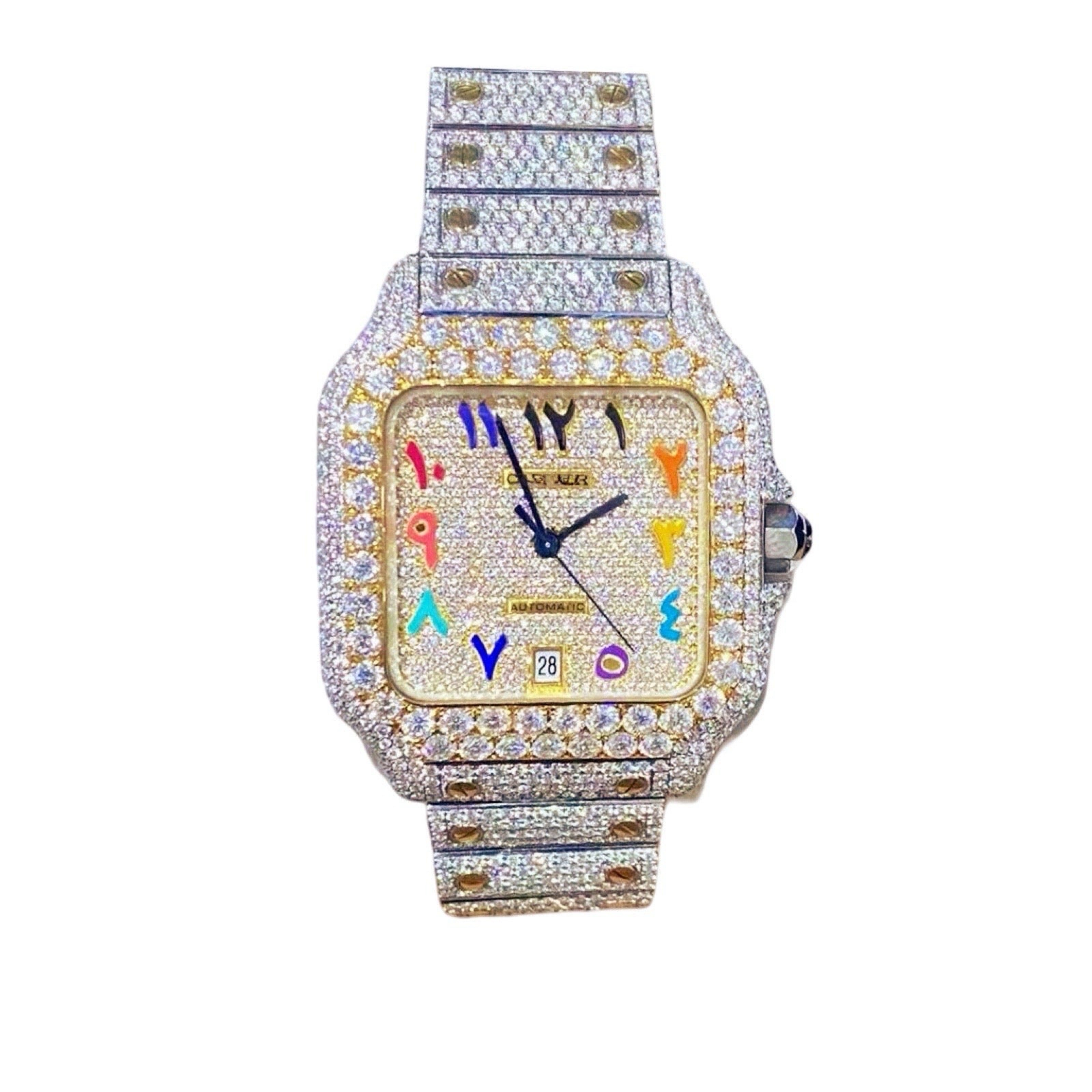 Rainbow Arabic Numeral Moissanite Watch