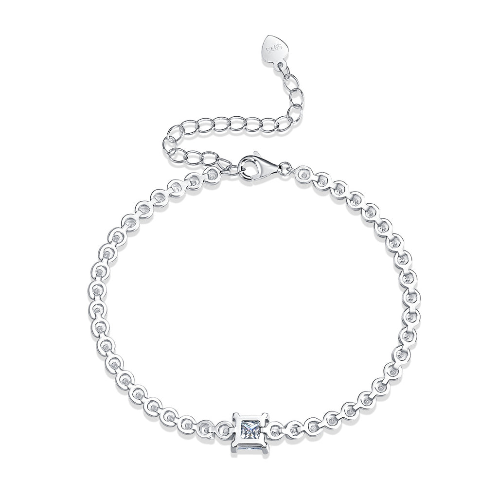Princess Cut VVS Moissanite Diamond Silver Bracelet