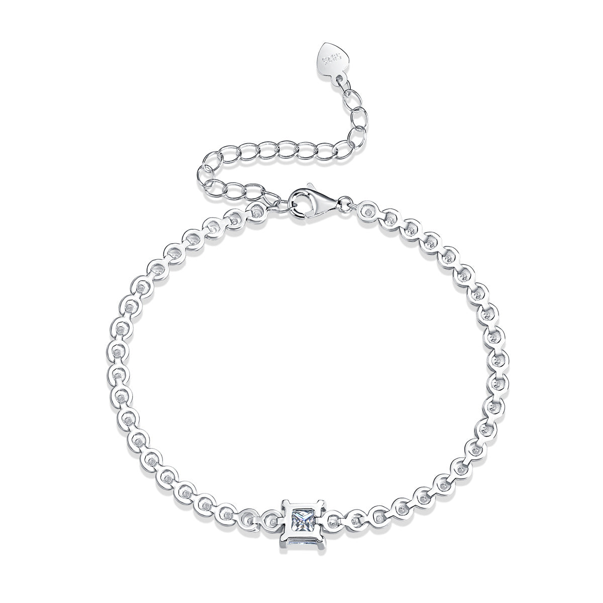 Princess Cut VVS Moissanite Diamond Silver Bracelet