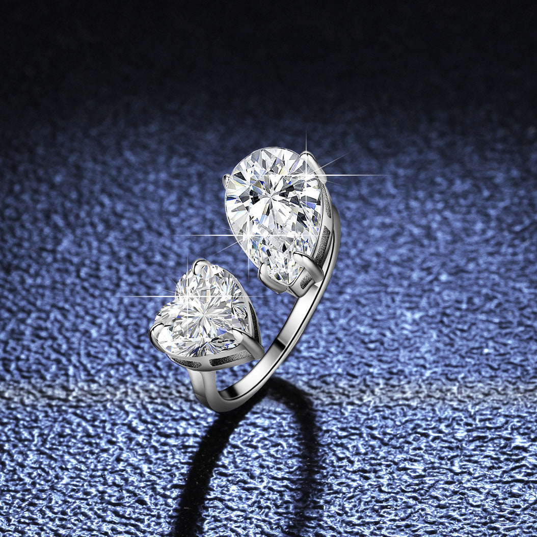Heart and Pear Cut VVS Moissanite Ring S925 Silver