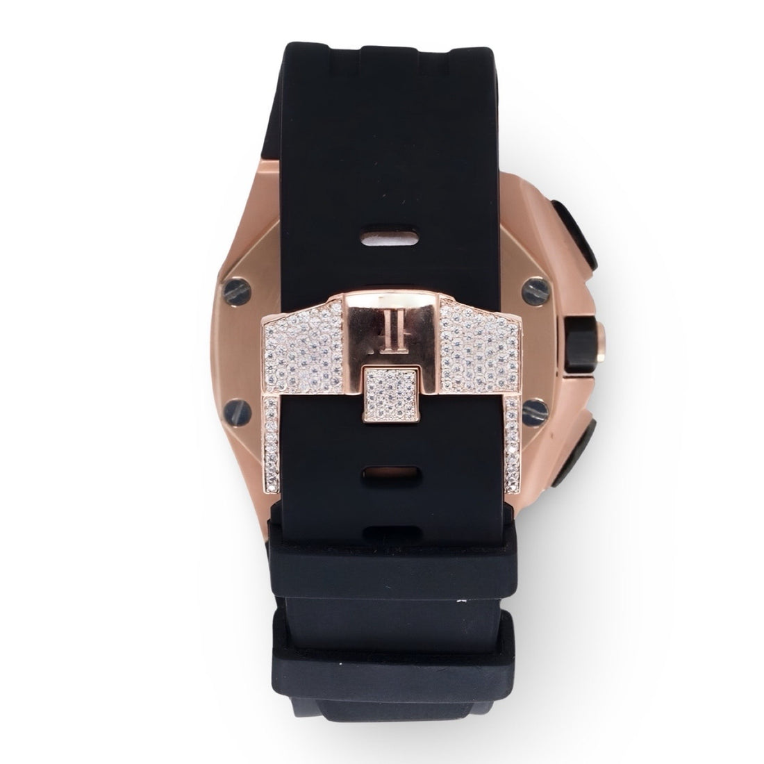 Rose Gold Moissanite Diamond Watch Silicone Strap