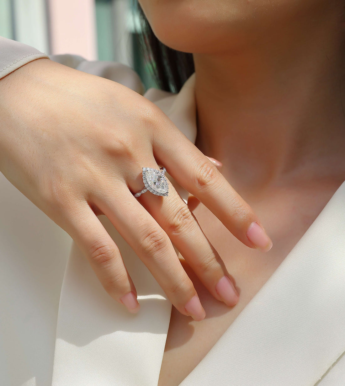 Marquis Moissanite S925 Sterling Silver And Platinum-plated Diamond Ring