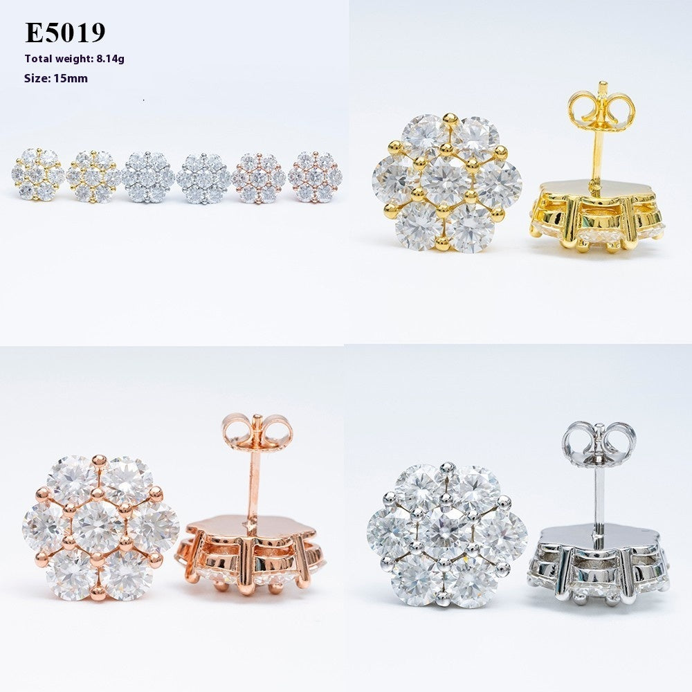 Silver Moissanite  5.0 mm Flower Earrings